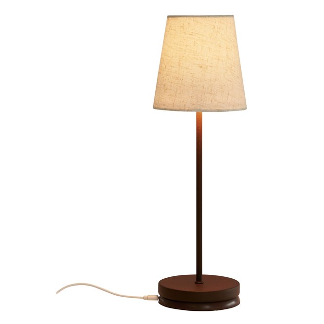 Bezprzewodowa lampka stołowa z abażurem Tyra podłączona